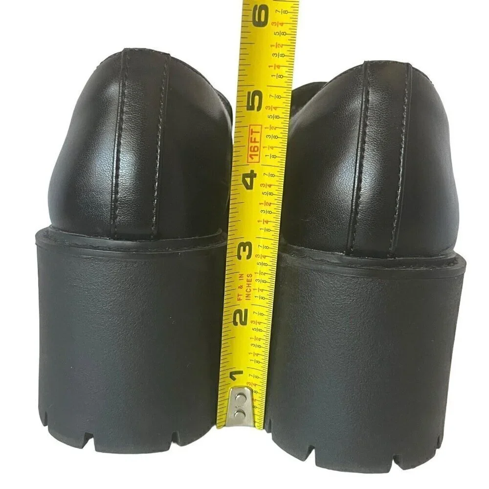Womens 8.5 Chunky Platform Slip On Penny Loafer Black Faux Leather Lug Soles